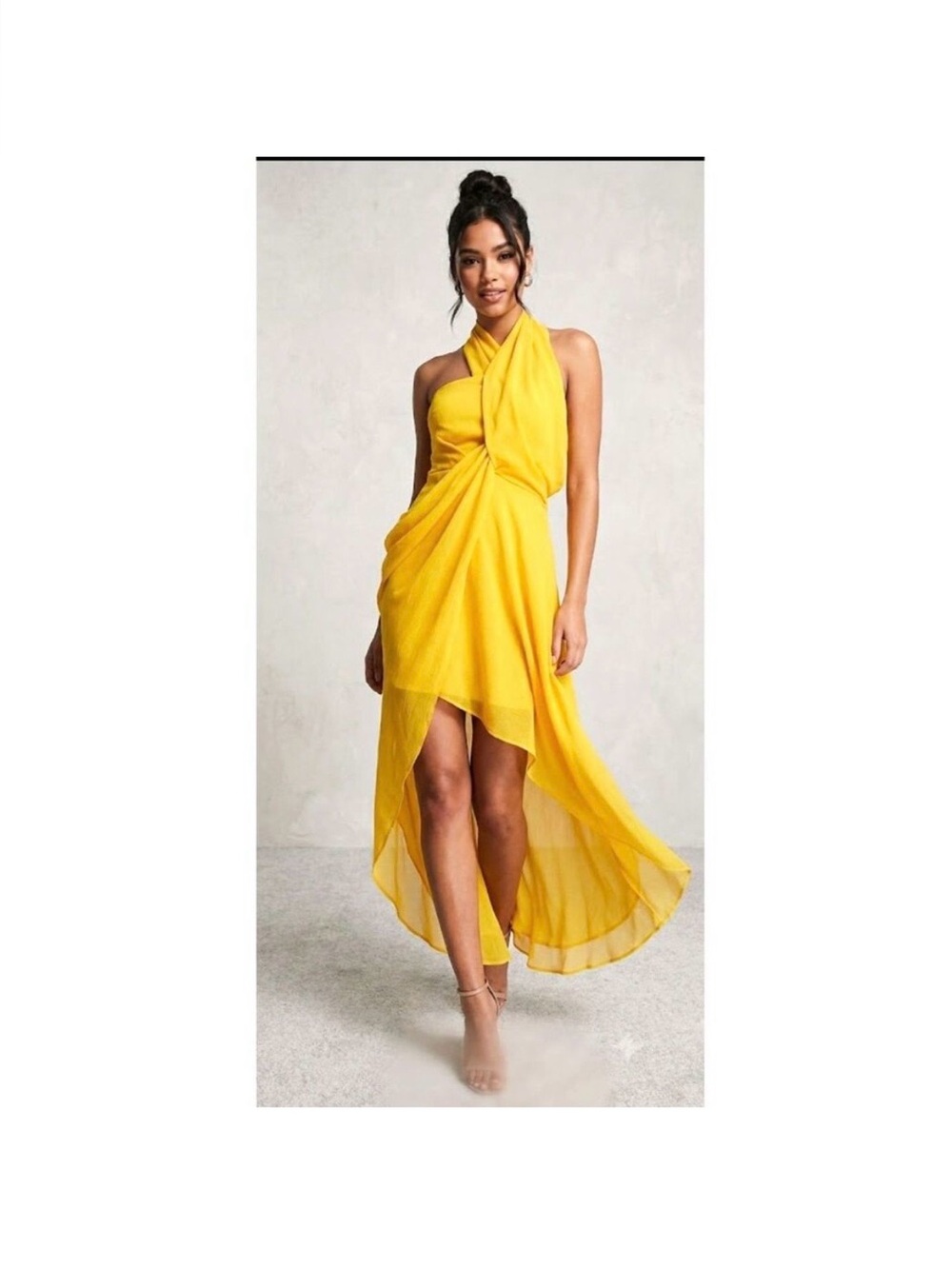 ASOS Petite Yellow Halter High Low Drape Cocktail Dress NWOT Womens Sz 2